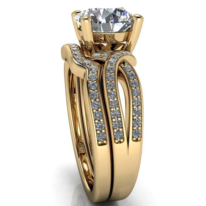 Eden Round Center Stone Diamond Channel Split Shank Ring Fire Brilliance Rings