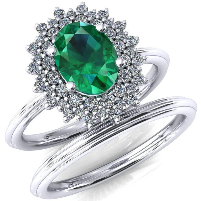 Eridanus Oval Emerald Cluster Diamond Halo Wedding Ring Fire Brilliance Rings Eridanus Oval Emerald Cluster Diamond Halo Wedding Ring Fire Brilliance Rings