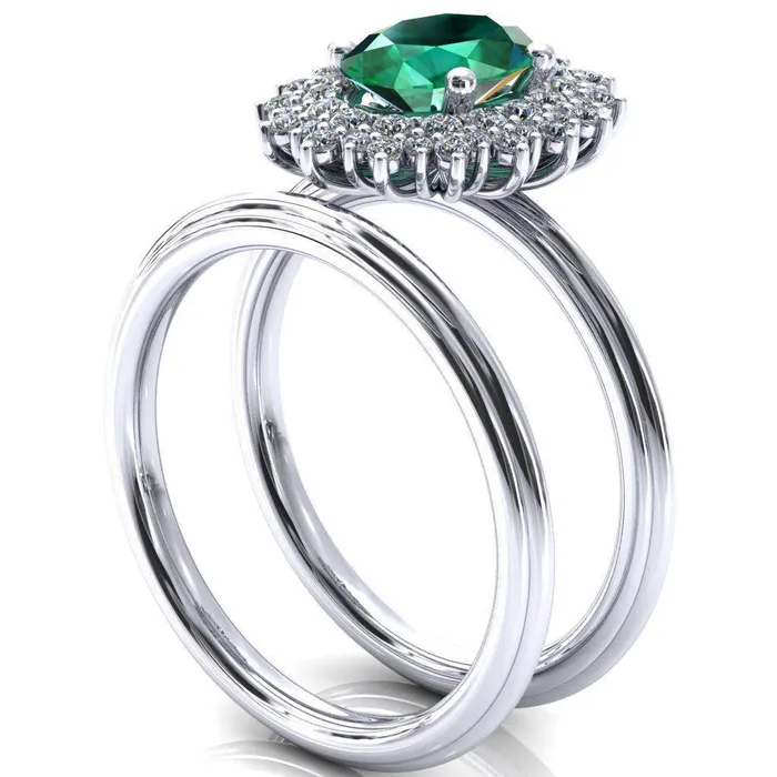 Eridanus Oval Emerald Cluster Diamond Halo Wedding Ring Fire Brilliance Rings