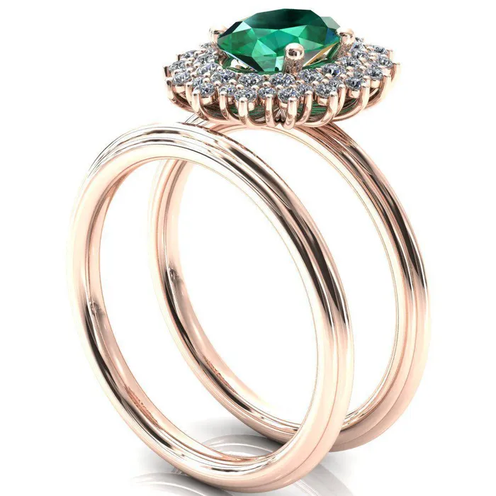 Eridanus Oval Emerald Cluster Diamond Halo Wedding Ring Fire Brilliance Rings