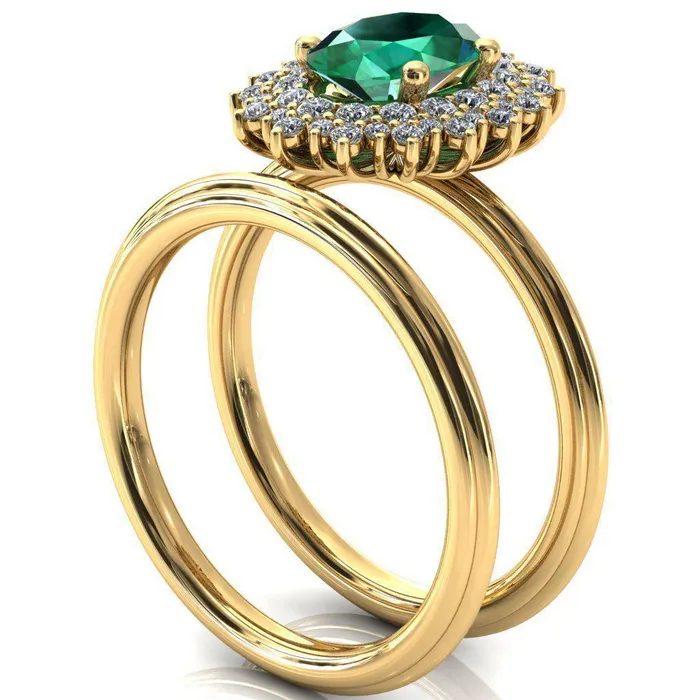 Eridanus Oval Emerald Cluster Diamond Halo Wedding Ring Fire Brilliance Rings