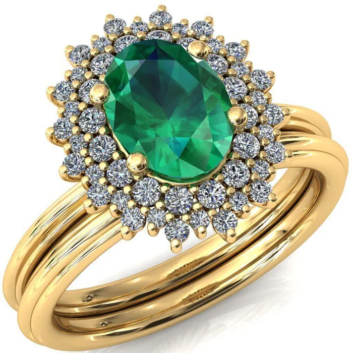 Eridanus Oval Emerald Cluster Diamond Halo Wedding Ring Fire Brilliance Rings