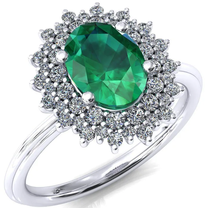 Eridanus Oval Emerald Cluster Diamond Halo Wedding Ring Fire Brilliance Rings