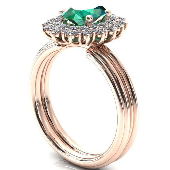 Eridanus Oval Emerald Cluster Diamond Halo Wedding Ring Fire Brilliance Rings