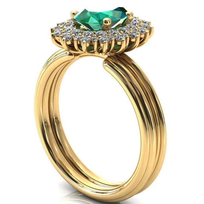 Eridanus Oval Emerald Cluster Diamond Halo Wedding Ring Fire Brilliance Rings