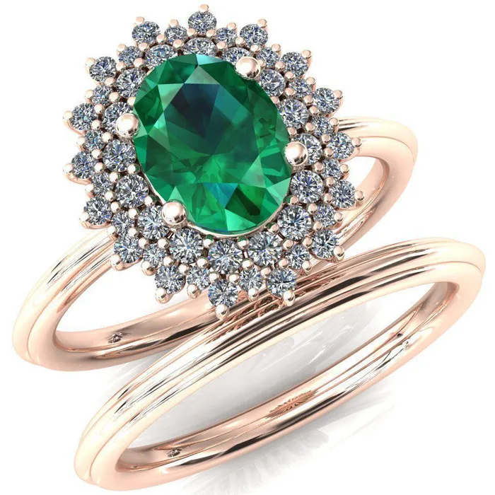 Eridanus Oval Emerald Cluster Diamond Halo Wedding Ring Fire Brilliance Rings