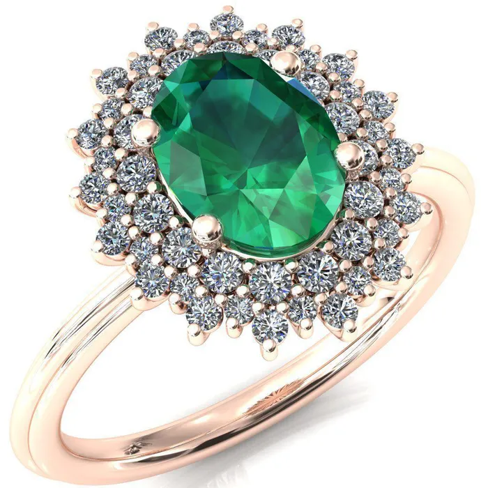 Eridanus Oval Emerald Cluster Diamond Halo Wedding Ring Fire Brilliance Rings
