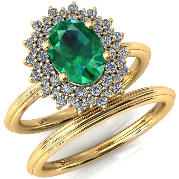 Eridanus Oval Emerald Cluster Diamond Halo Wedding Ring Fire Brilliance Rings