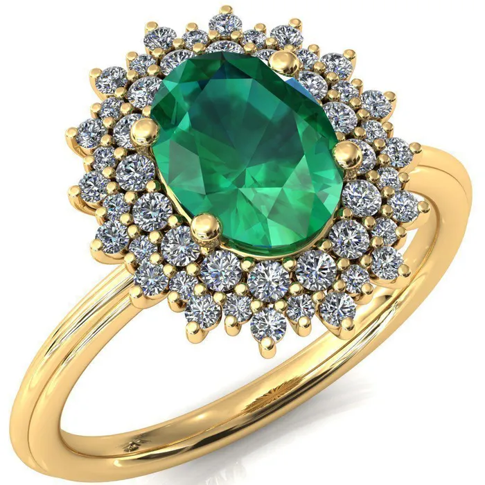 Eridanus Oval Emerald Cluster Diamond Halo Wedding Ring Fire Brilliance Rings