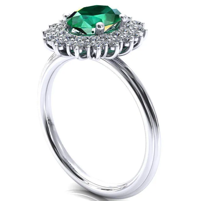 Eridanus Oval Emerald Cluster Diamond Halo Wedding Ring Fire Brilliance Rings