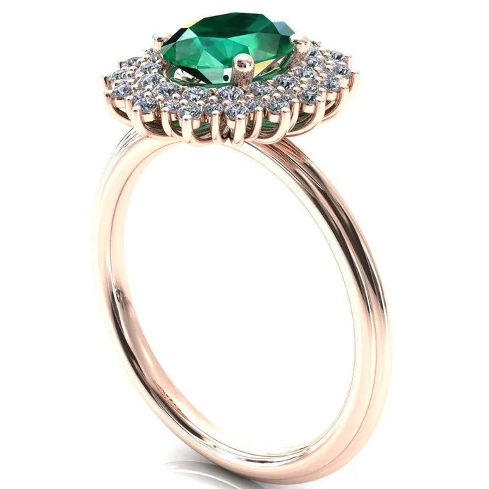 Eridanus Oval Emerald Cluster Diamond Halo Wedding Ring Fire Brilliance Rings