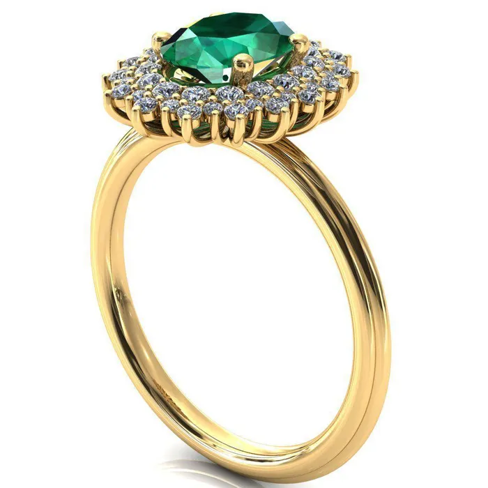 Eridanus Oval Emerald Cluster Diamond Halo Wedding Ring Fire Brilliance Rings