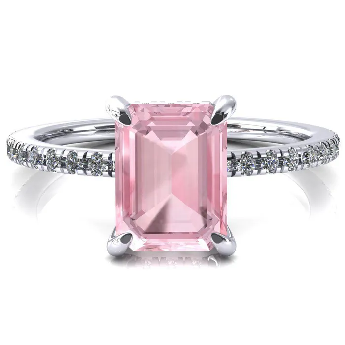 Ezili Emerald Pink Sapphire 4 Claw Prong Micro Pave Diamond Sides Engagement Ring Fire Brilliance Rings Ezili Emerald Pink Sapphire 4 Claw Prong Micro Pave Diamond Sides Engagement Ring Fire Brilliance Rings