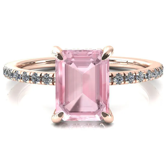 Ezili Emerald Pink Sapphire 4 Claw Prong Micro Pave Diamond Sides Engagement Ring Fire Brilliance Rings