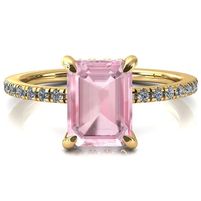 Ezili Emerald Pink Sapphire 4 Claw Prong Micro Pave Diamond Sides Engagement Ring Fire Brilliance Rings
