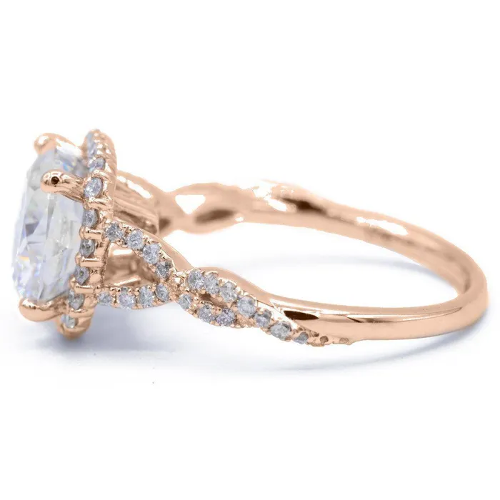 Fire Brilliance 8mm Cushion Center 14k Rose Gold Infinity Band Halo MicroPave Diamond Ring Rings
