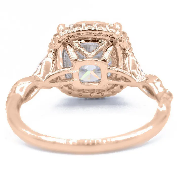 Fire Brilliance 8mm Cushion Center 14k Rose Gold Infinity Band Halo MicroPave Diamond Ring Rings