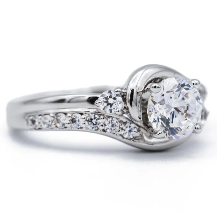 Fire Brilliance 8mm Round Center 14K White Gold Diamond 4 Prong Split Bypass Shank Ring Rings Fire Brilliance 8mm Round Center 14K White Gold Diamond 4 Prong Split Bypass Shank Ring Rings