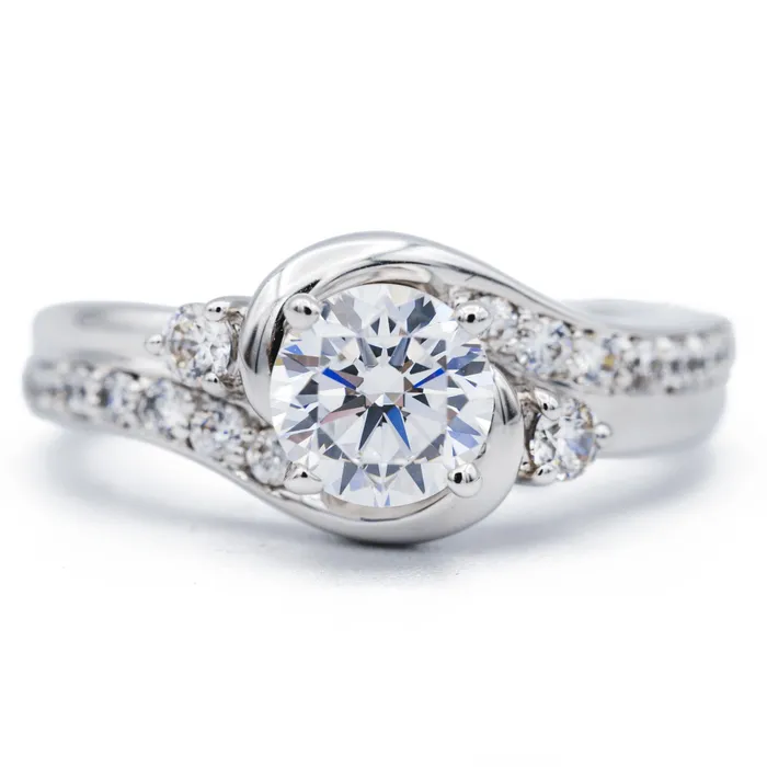 Fire Brilliance 8mm Round Center 14K White Gold Diamond 4 Prong Split Bypass Shank Ring Rings