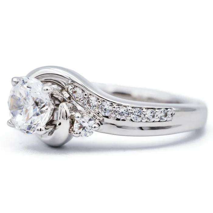 Fire Brilliance 8mm Round Center 14K White Gold Diamond 4 Prong Split Bypass Shank Ring Rings