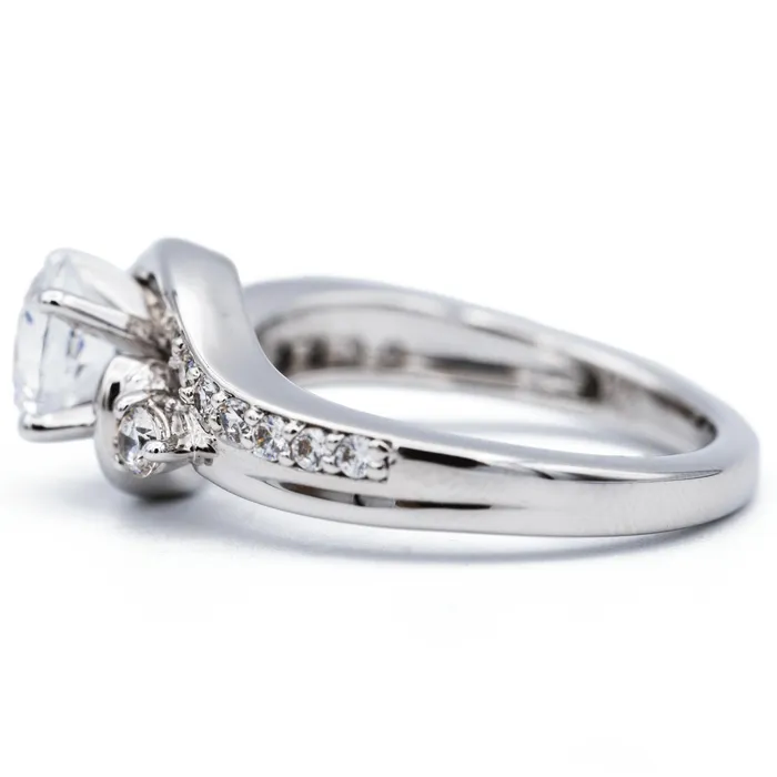 Fire Brilliance 8mm Round Center 14K White Gold Diamond 4 Prong Split Bypass Shank Ring Rings