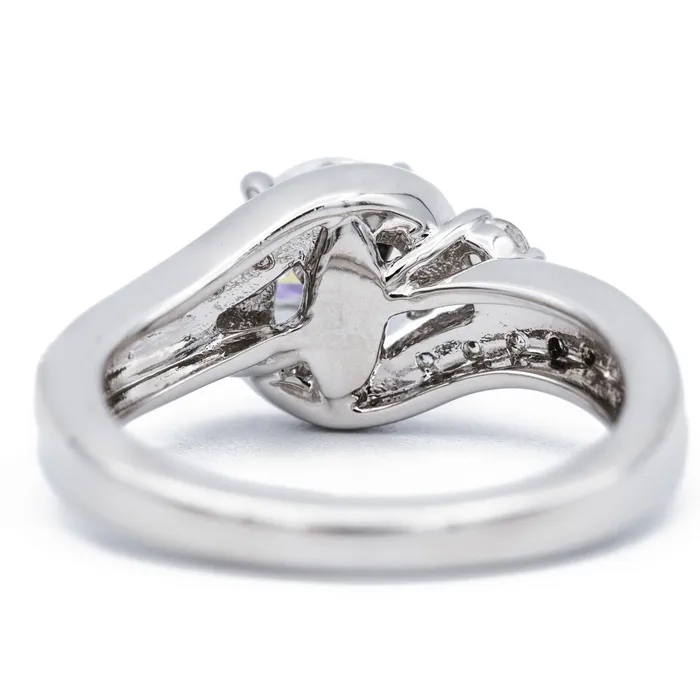 Fire Brilliance 8mm Round Center 14K White Gold Diamond 4 Prong Split Bypass Shank Ring Rings