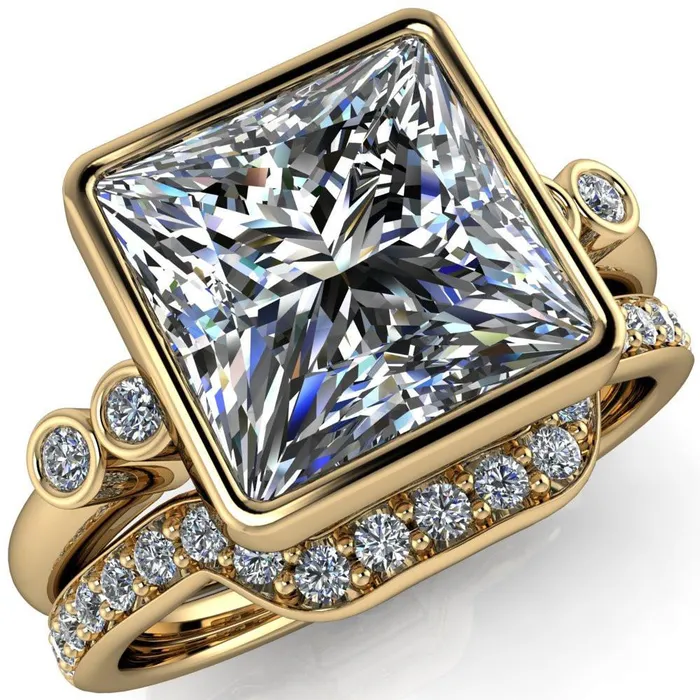 Fire Brilliance Amelie PrincessSquare Moissanite Full Bezel Engagement Ring Rings Fire Brilliance Amelie PrincessSquare Moissanite Full Bezel Engagement Ring Rings