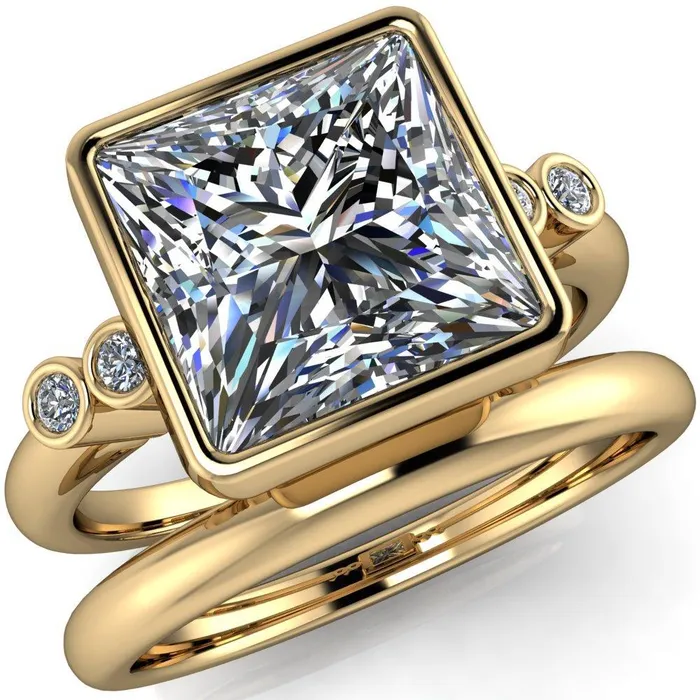 Fire Brilliance Amelie PrincessSquare Moissanite Full Bezel Engagement Ring Rings