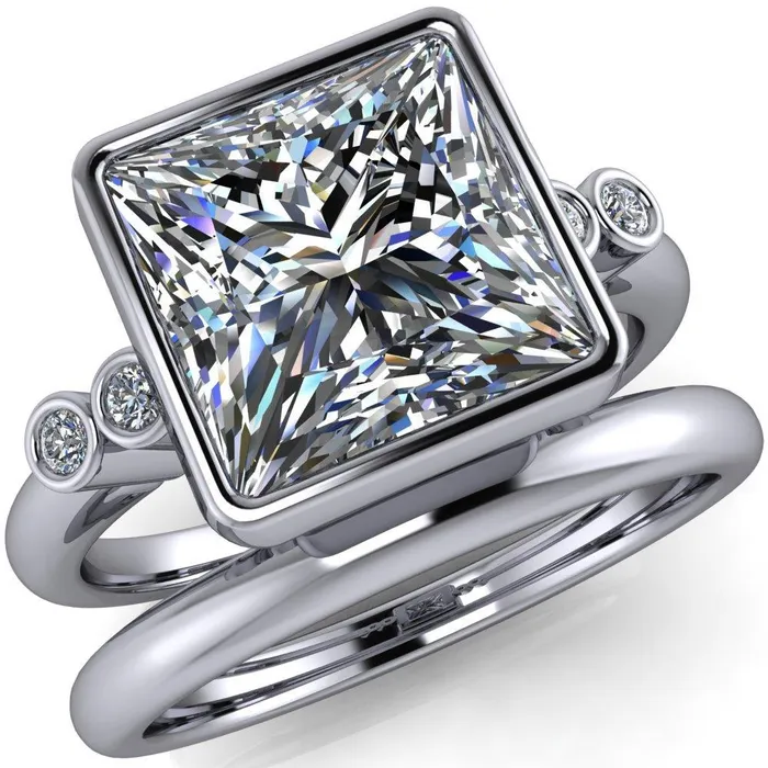 Fire Brilliance Amelie PrincessSquare Moissanite Full Bezel Engagement Ring Rings