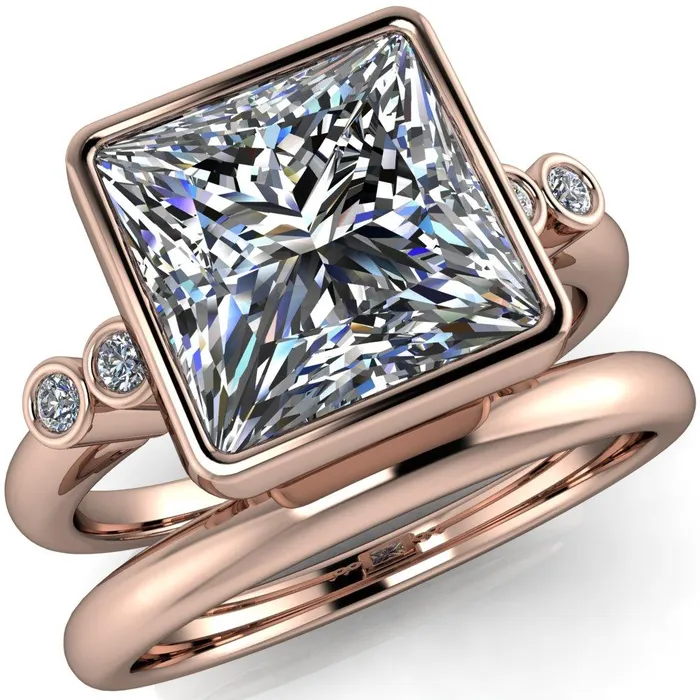 Fire Brilliance Amelie PrincessSquare Moissanite Full Bezel Engagement Ring Rings