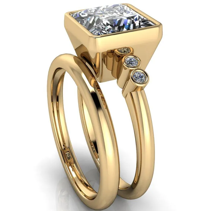 Fire Brilliance Amelie PrincessSquare Moissanite Full Bezel Engagement Ring Rings