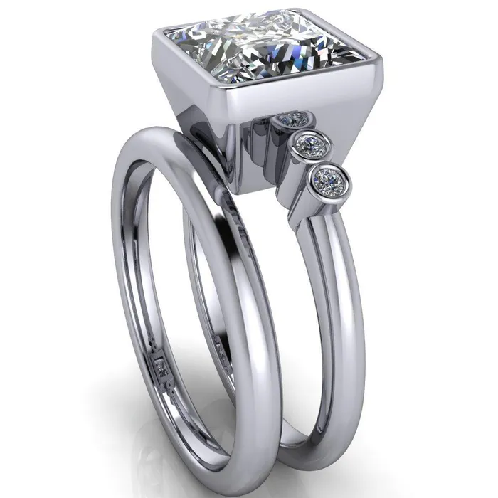 Fire Brilliance Amelie PrincessSquare Moissanite Full Bezel Engagement Ring Rings