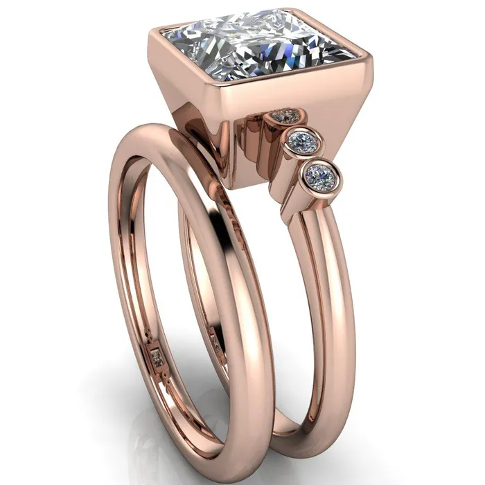 Fire Brilliance Amelie PrincessSquare Moissanite Full Bezel Engagement Ring Rings