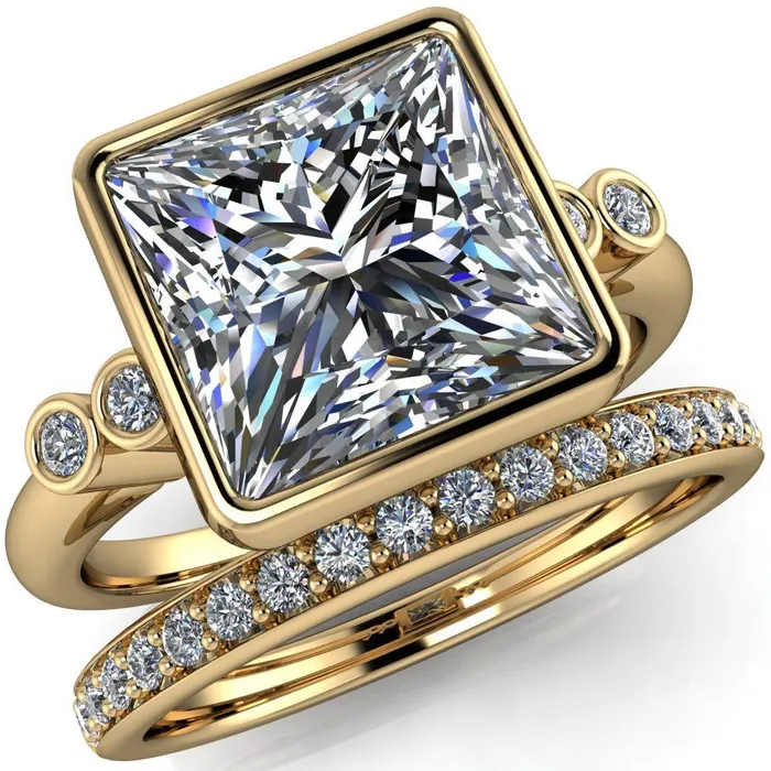 Fire Brilliance Amelie PrincessSquare Moissanite Full Bezel Engagement Ring Rings