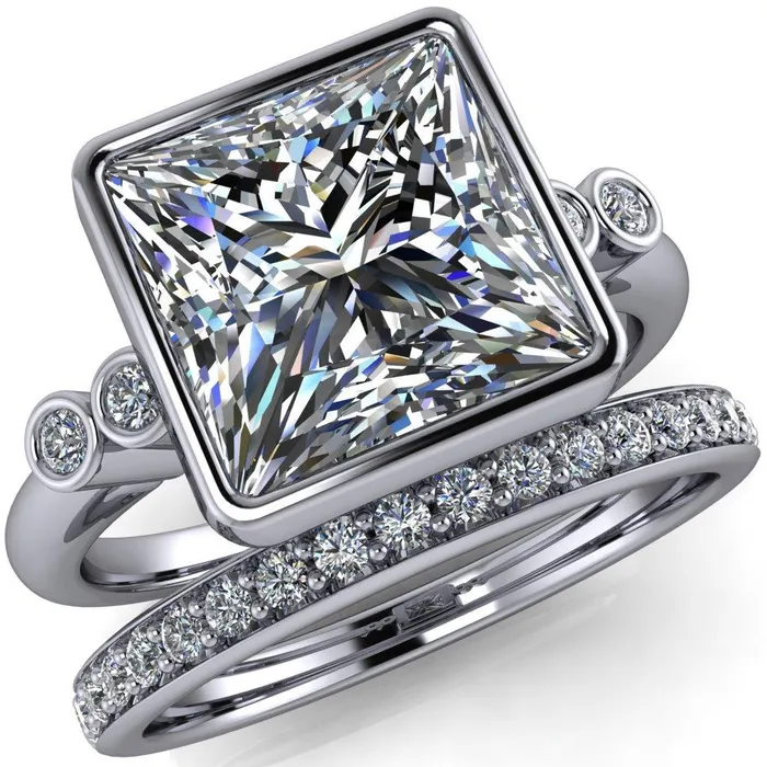 Fire Brilliance Amelie PrincessSquare Moissanite Full Bezel Engagement Ring Rings