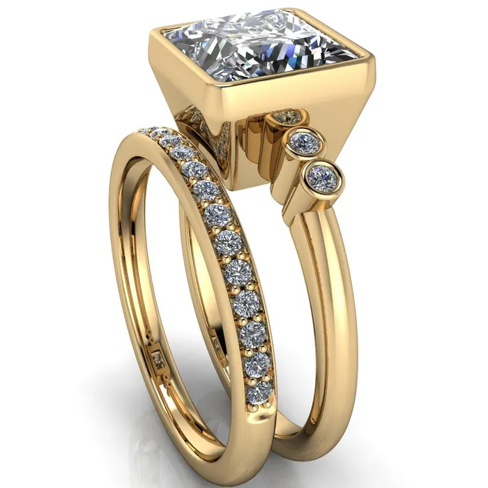 Fire Brilliance Amelie PrincessSquare Moissanite Full Bezel Engagement Ring Rings