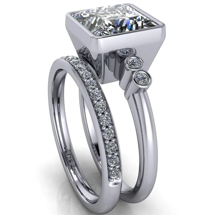 Fire Brilliance Amelie PrincessSquare Moissanite Full Bezel Engagement Ring Rings