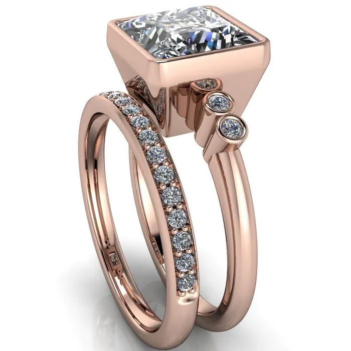 Fire Brilliance Amelie PrincessSquare Moissanite Full Bezel Engagement Ring Rings