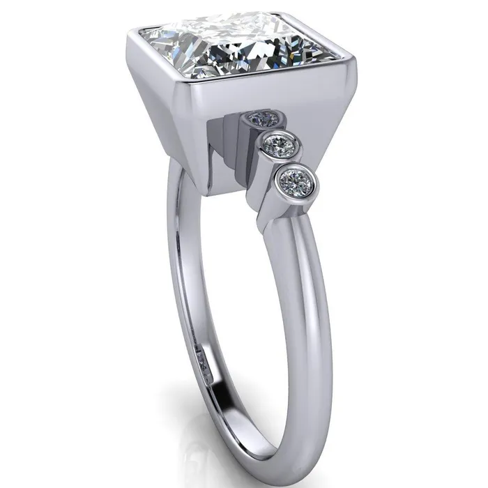 Fire Brilliance Amelie PrincessSquare Moissanite Full Bezel Engagement Ring Rings