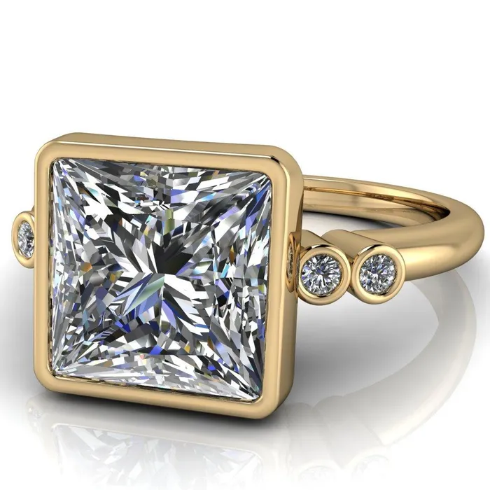 Fire Brilliance Amelie PrincessSquare Moissanite Full Bezel Engagement Ring Rings