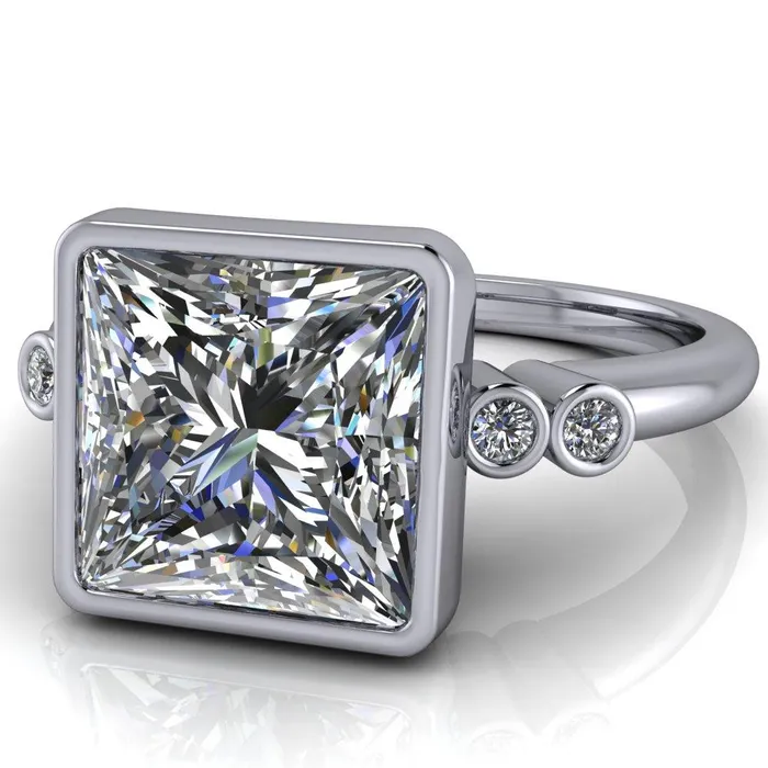 Fire Brilliance Amelie PrincessSquare Moissanite Full Bezel Engagement Ring Rings