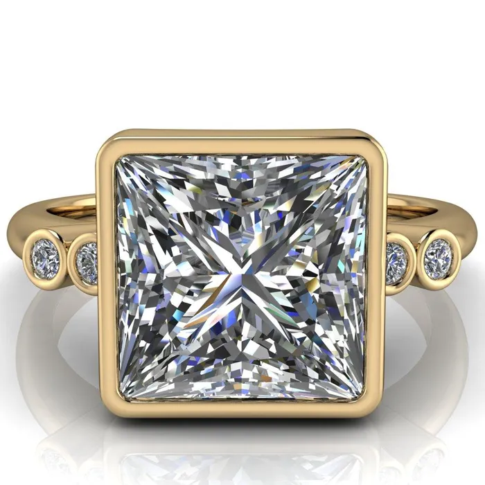Fire Brilliance Amelie PrincessSquare Moissanite Full Bezel Engagement Ring Rings