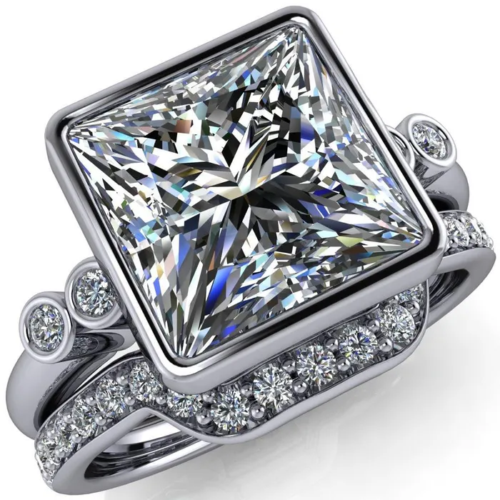 Fire Brilliance Amelie PrincessSquare Moissanite Full Bezel Engagement Ring Rings