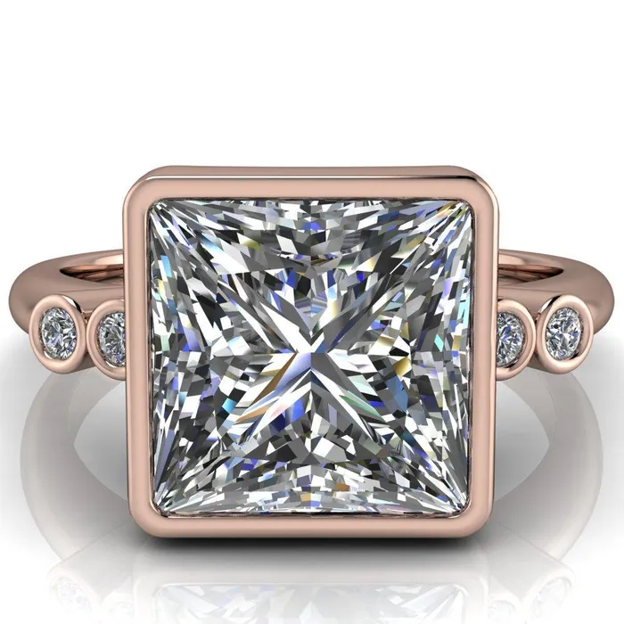Fire Brilliance Amelie PrincessSquare Moissanite Full Bezel Engagement Ring Rings