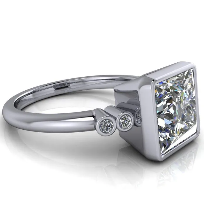 Fire Brilliance Amelie PrincessSquare Moissanite Full Bezel Engagement Ring Rings