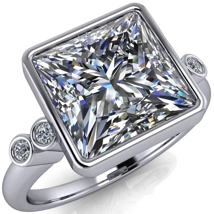 Fire Brilliance Amelie PrincessSquare Moissanite Full Bezel Engagement Ring Rings