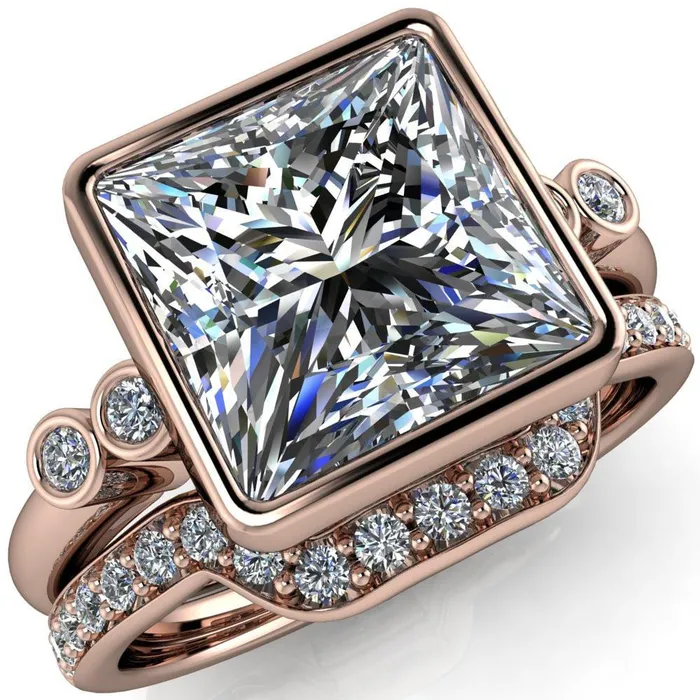 Fire Brilliance Amelie PrincessSquare Moissanite Full Bezel Engagement Ring Rings