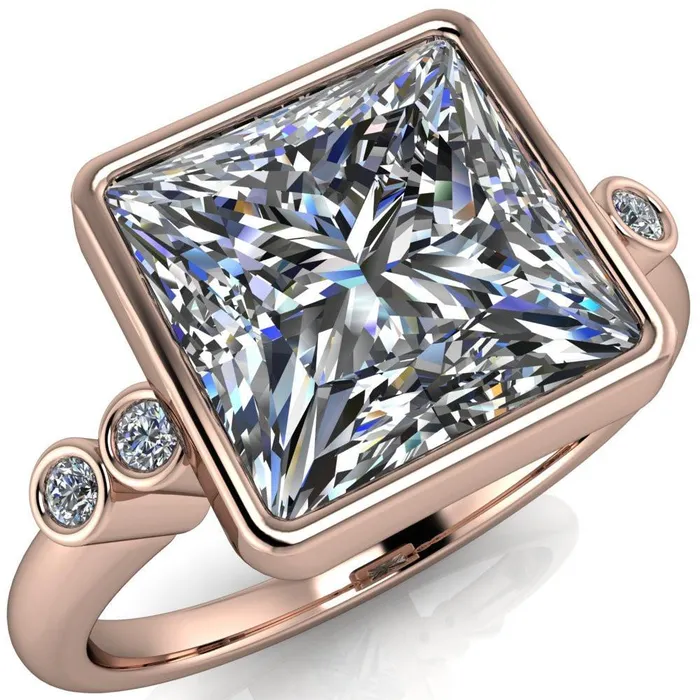 Fire Brilliance Amelie PrincessSquare Moissanite Full Bezel Engagement Ring Rings