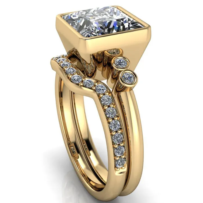Fire Brilliance Amelie PrincessSquare Moissanite Full Bezel Engagement Ring Rings