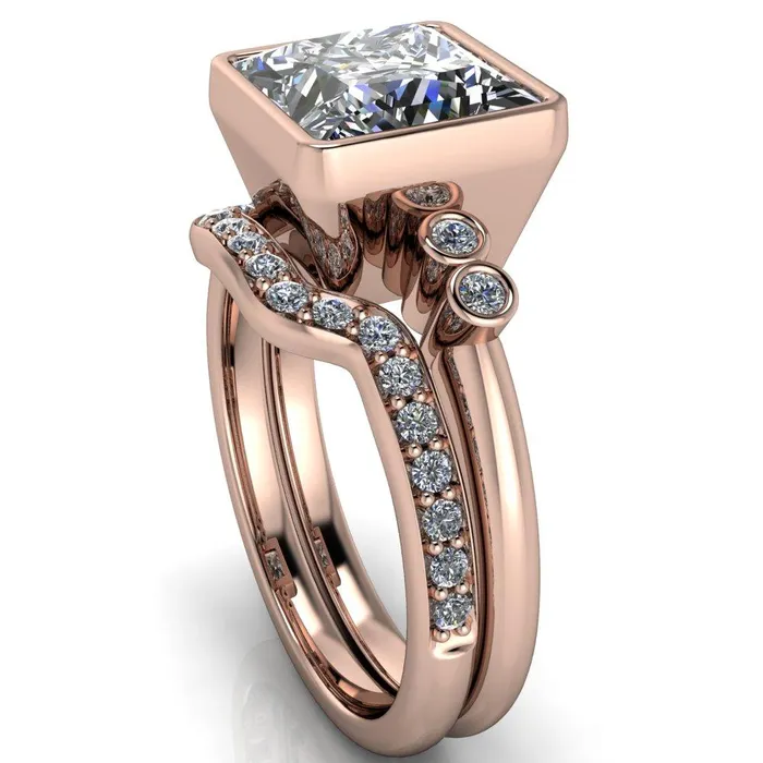 Fire Brilliance Amelie PrincessSquare Moissanite Full Bezel Engagement Ring Rings